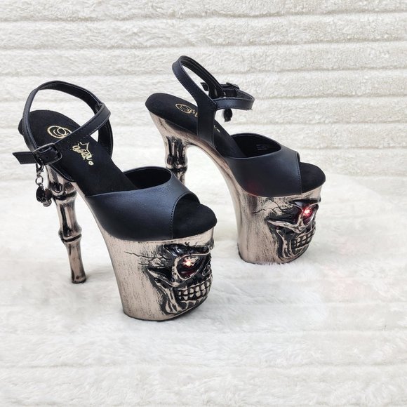 Skull & Bones Red LED Platform 8" Heels Pole Shoes Vortex - Picture 6 of 12